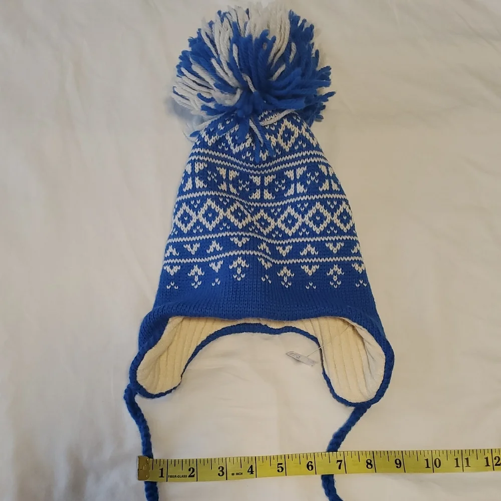 Vintage, Smiley, Pure Wool Hat, Blue and White, Pom Pom, Kids, NWT